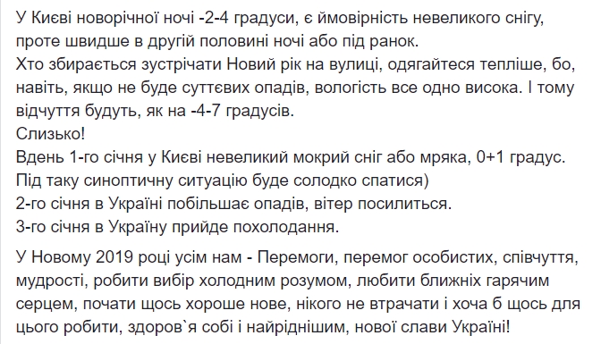 Погода на Новый год: синоптик дала подробный прогноз